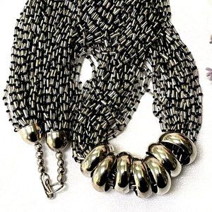 Vintage Black & Silver Bugle Seed Beads Necklace